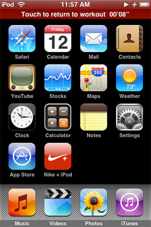 Menu Nike+ iPod Touch